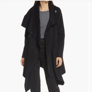 ALLSAINTS Monument Eve Coat Black Waterfall Draped Asym Wrap UK6 US2 EU34